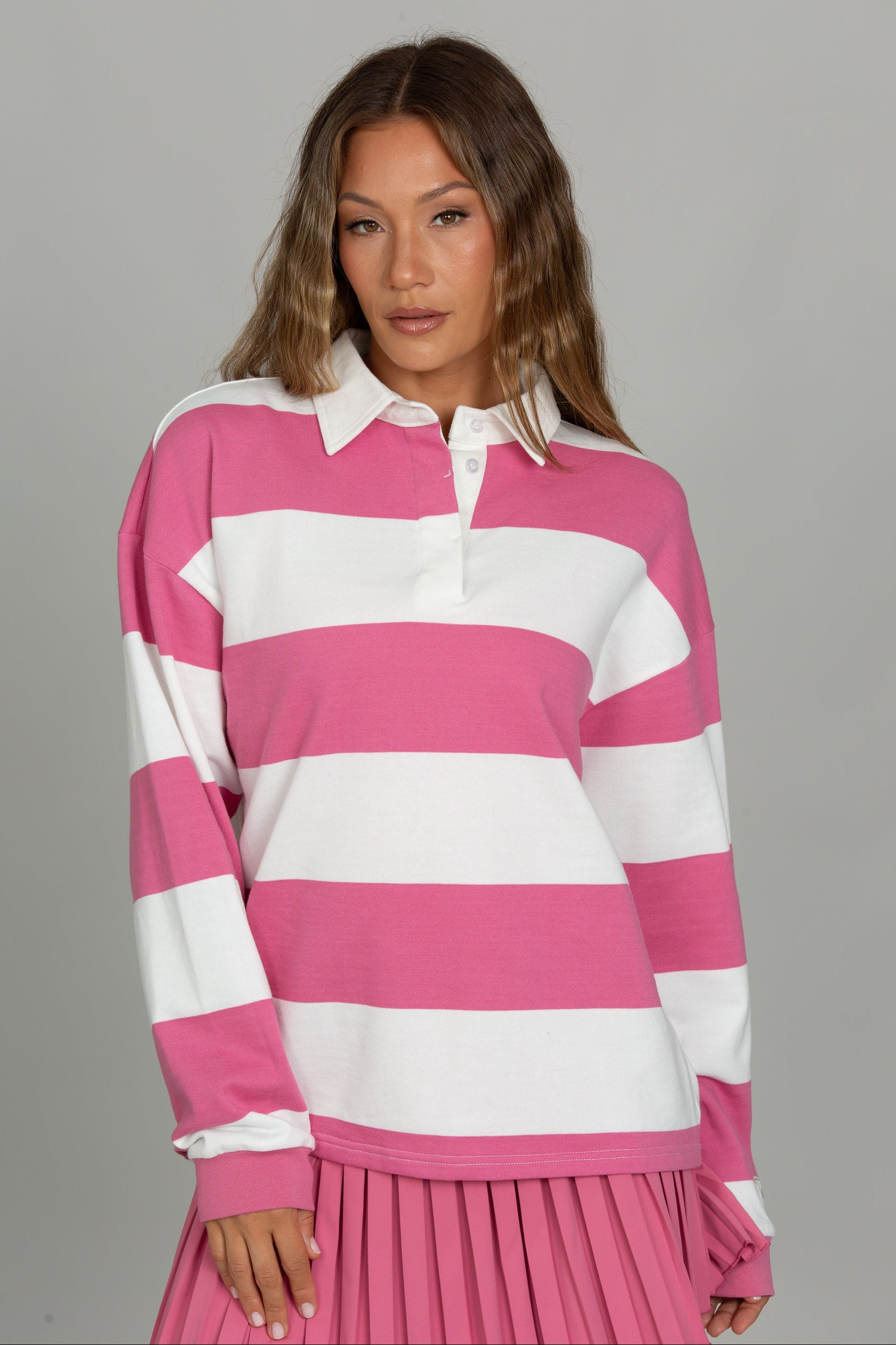 Magenta Striped Rugby Top – Gold Hinge