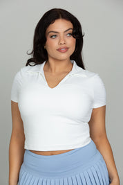 White Preppy V-Neck Polo Top