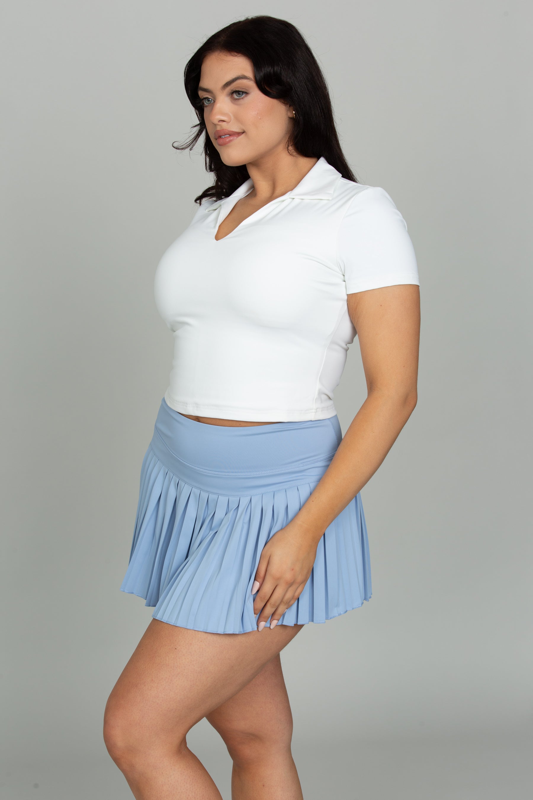 White Preppy V-Neck Polo Top