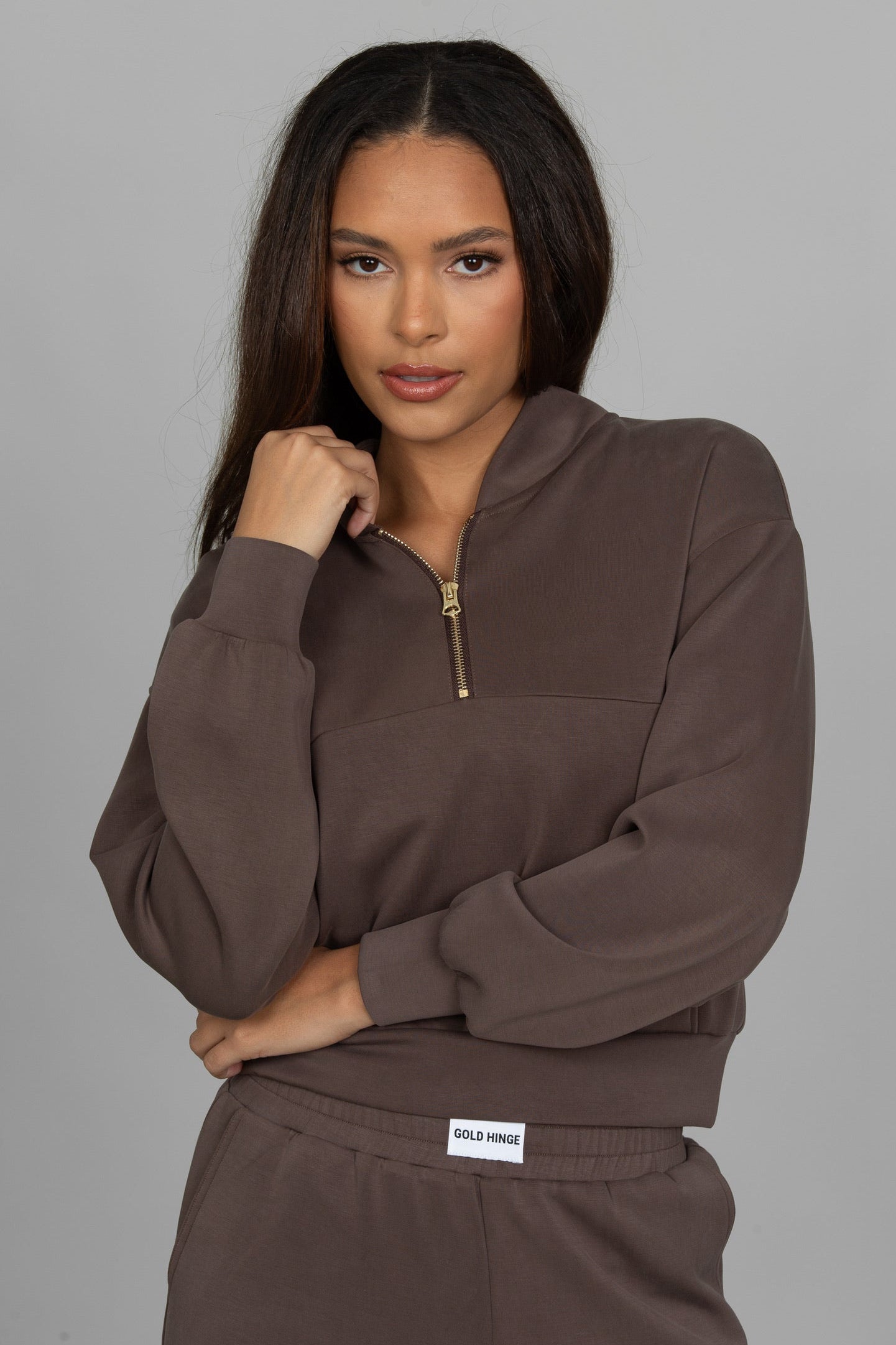 Mocha LuxeSoft Lounge Quarter Zip