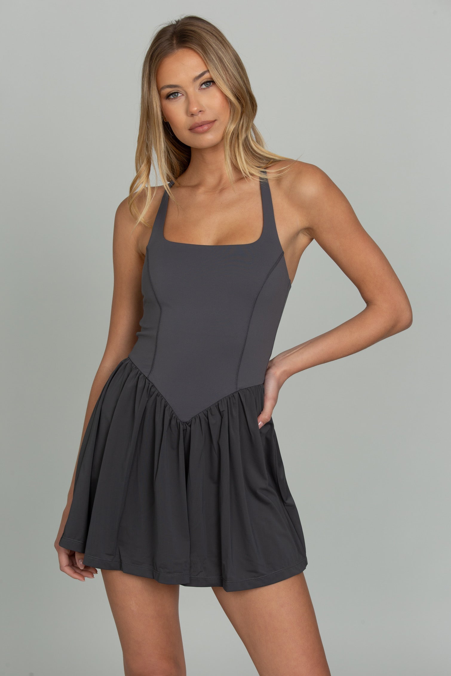 Peppercorn Cross Back Corset Dress