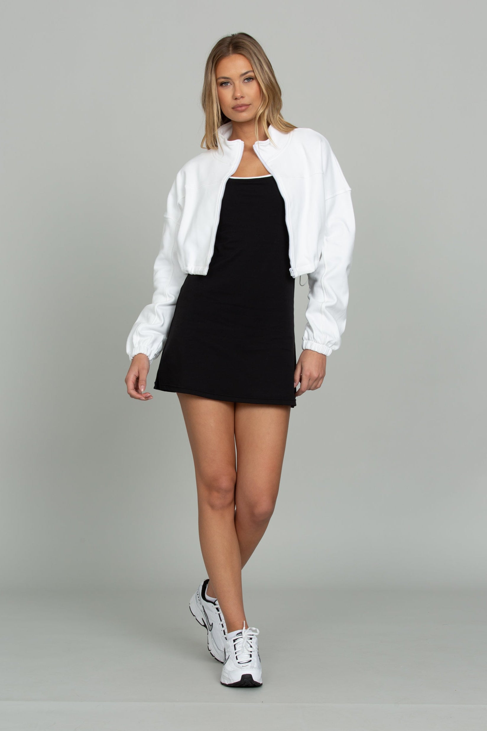 White Cinched Zip-Up Jacket