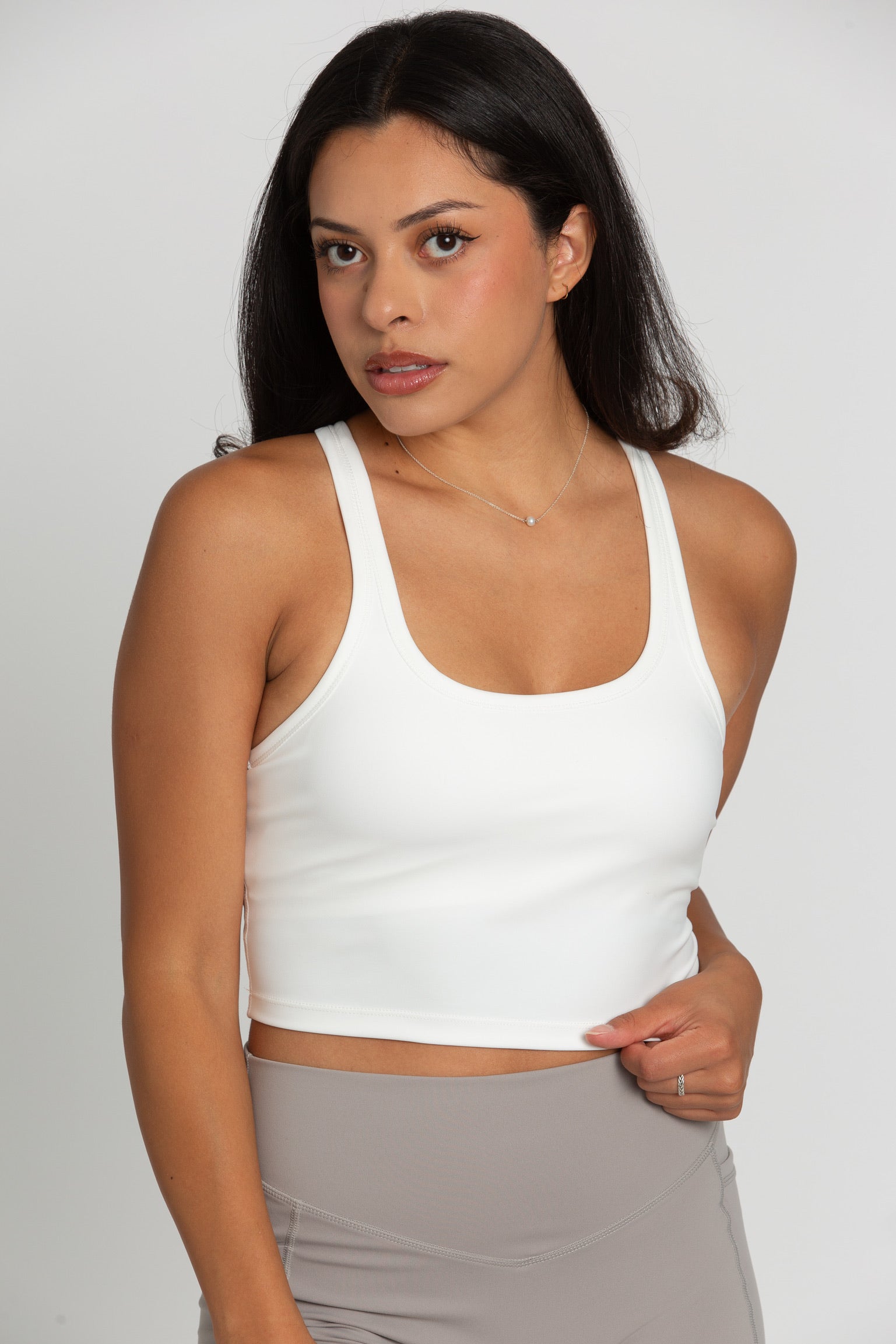 White Racerback Crop Tank