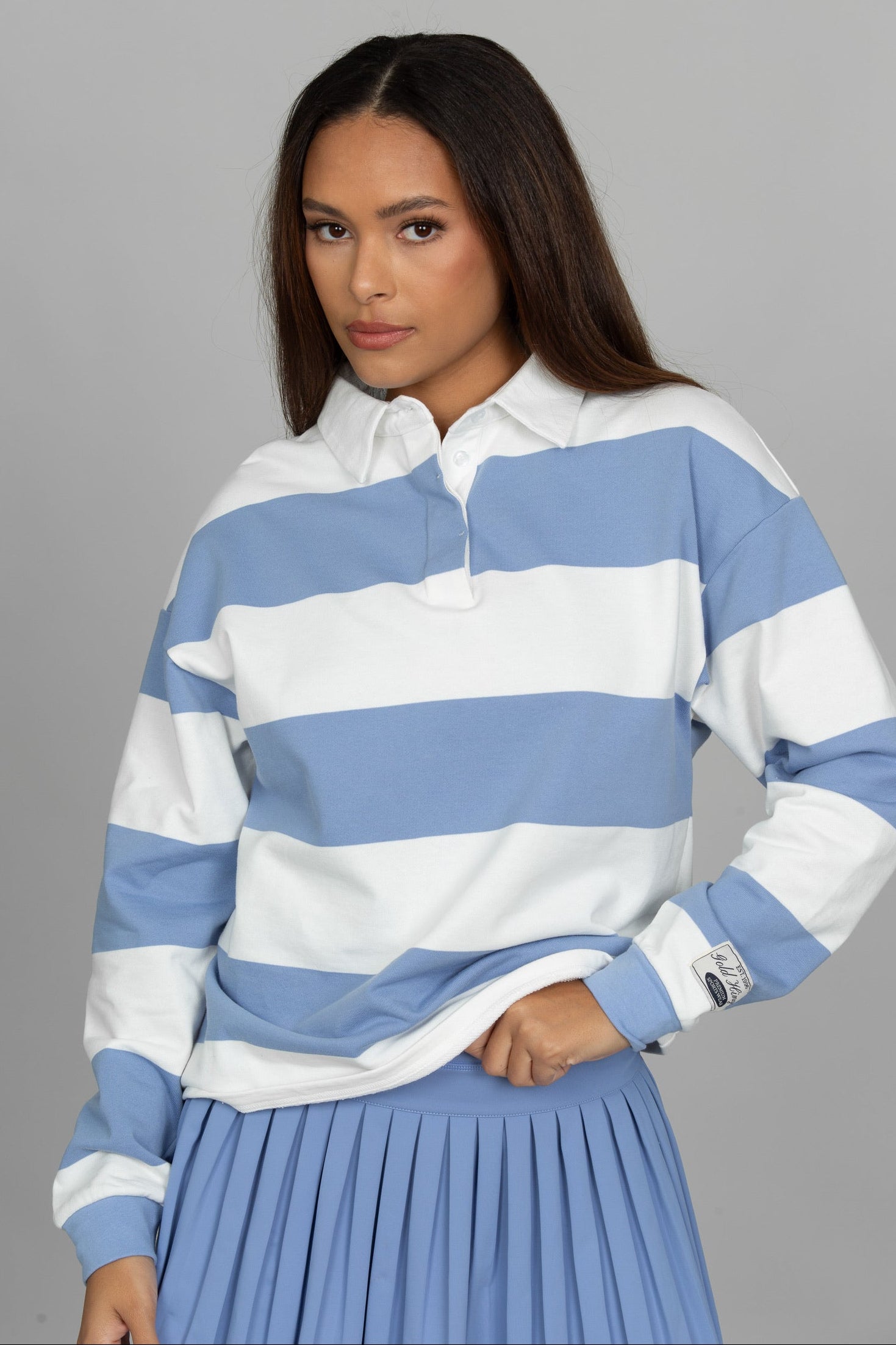 Periwinkle Striped Rugby Top – Gold Hinge