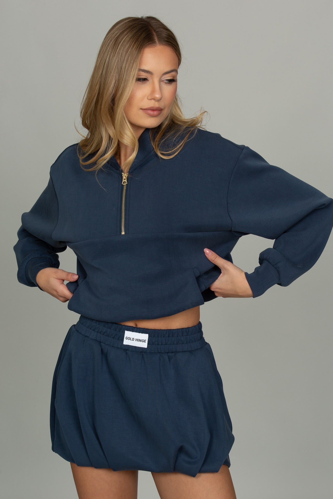 Stone Navy LuxeSoft Lounge Quarter Zip – Gold Hinge