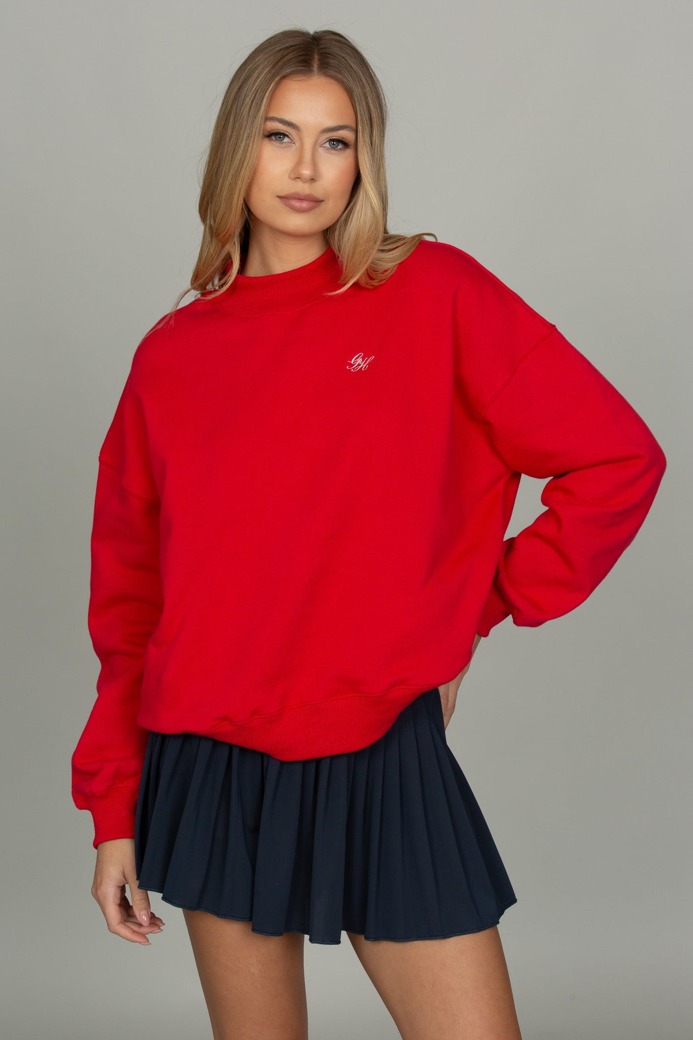 Bright Ruby Prep Mock Neck – Gold Hinge