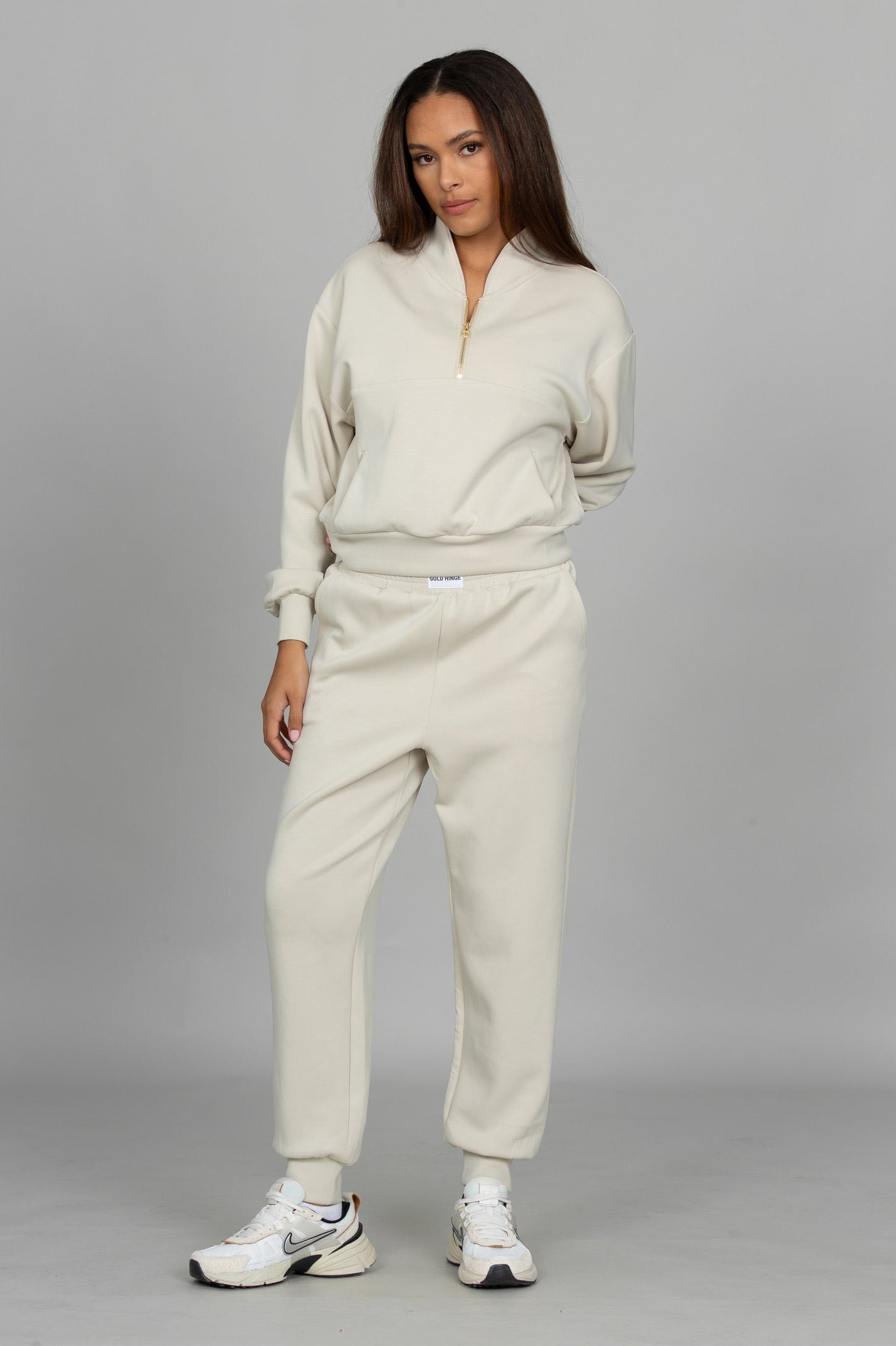 Natural LuxeSoft Lounge Quarter Zip – Gold Hinge