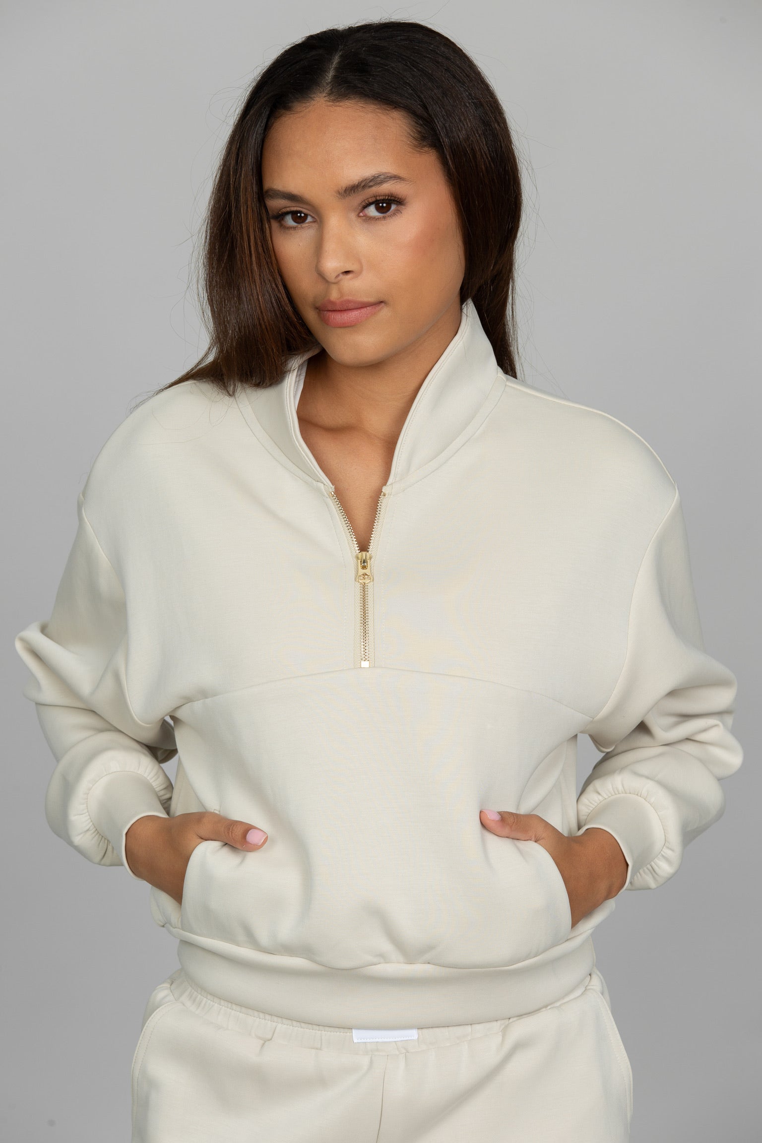Natural LuxeSoft Lounge Quarter Zip – Gold Hinge