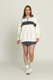 Cream Navy Half-Zip Pullover