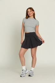 Off-Black Wide Pleat Tennis Skirt