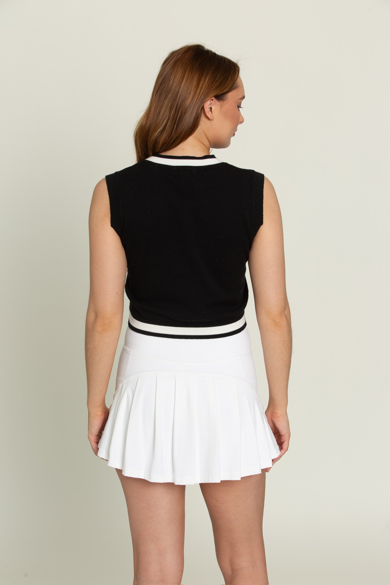Black White Lined V-Neck Knit Vest