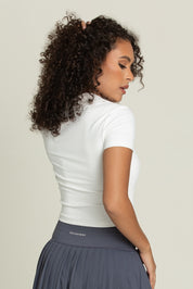White Preppy V-Neck Polo Top