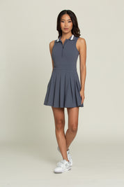 Navy Pleated Lined Collar Tennis Dress