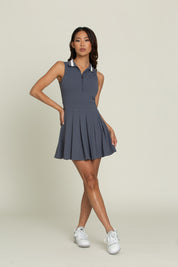 Navy Pleated Lined Collar Tennis Dress