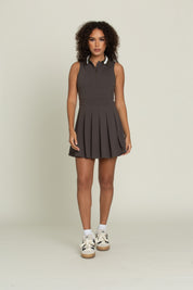 Army Green Pleated Lined Collar Tennis Dress