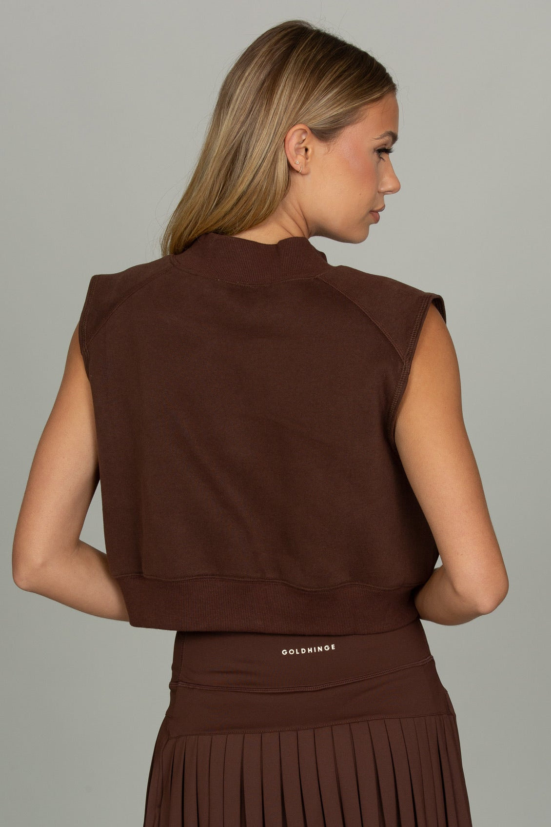 Dark Brown Mock Neck Sleeveless Top