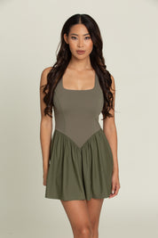 Olive Cross Back Corset Dress