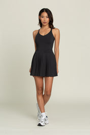 Black Y Back Adjustable Pleated Dress