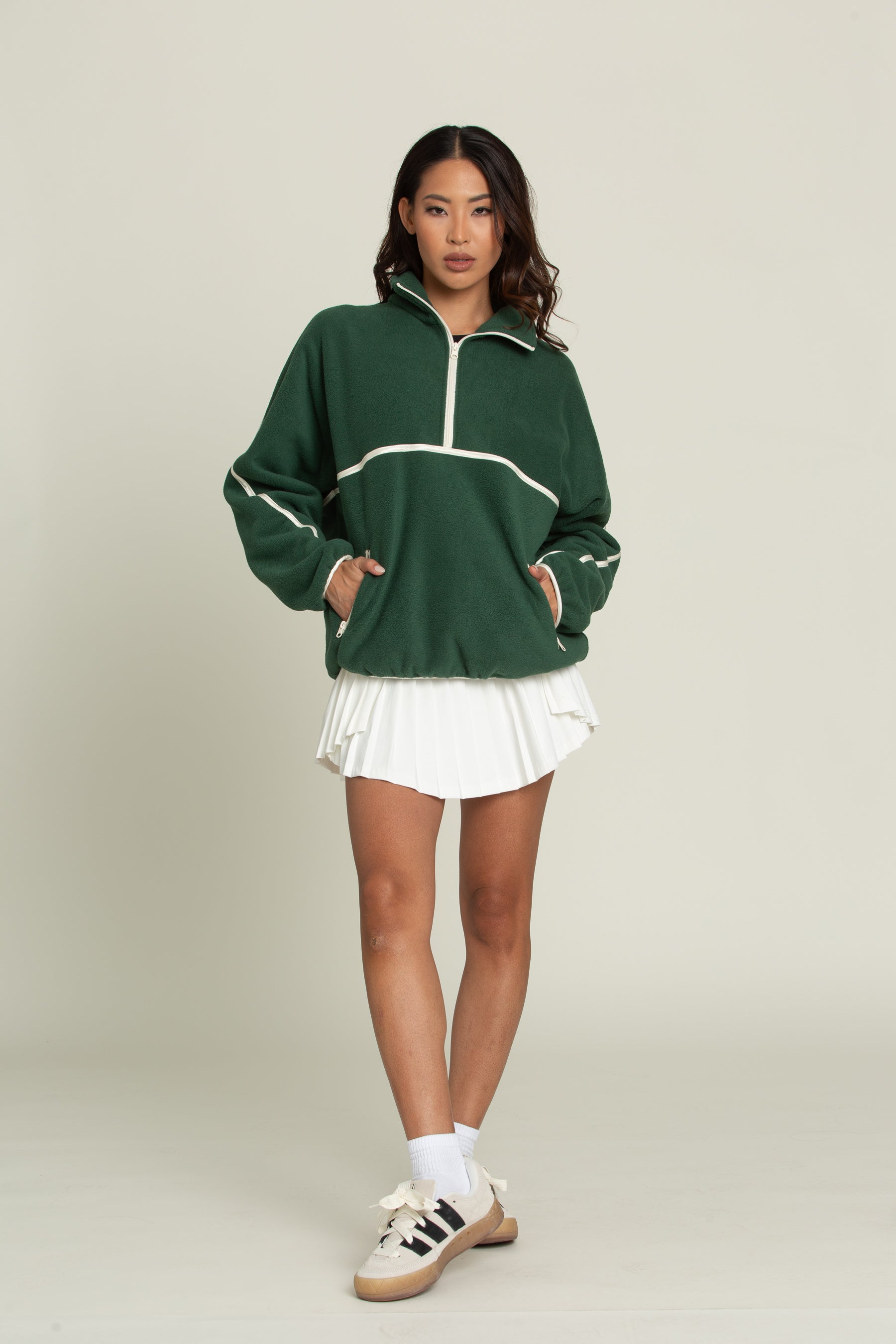 Forest Green Minimalistic Half-Zip Pullover