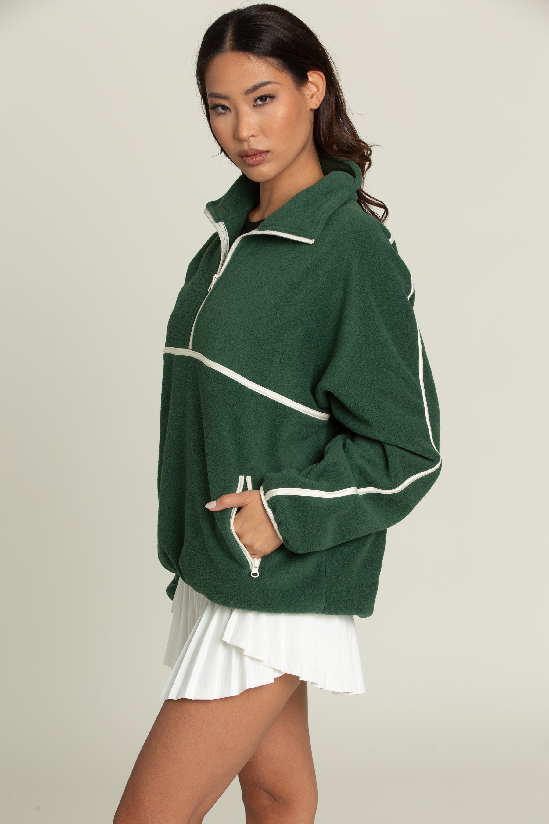 Forest Green Minimalistic Half-Zip Pullover