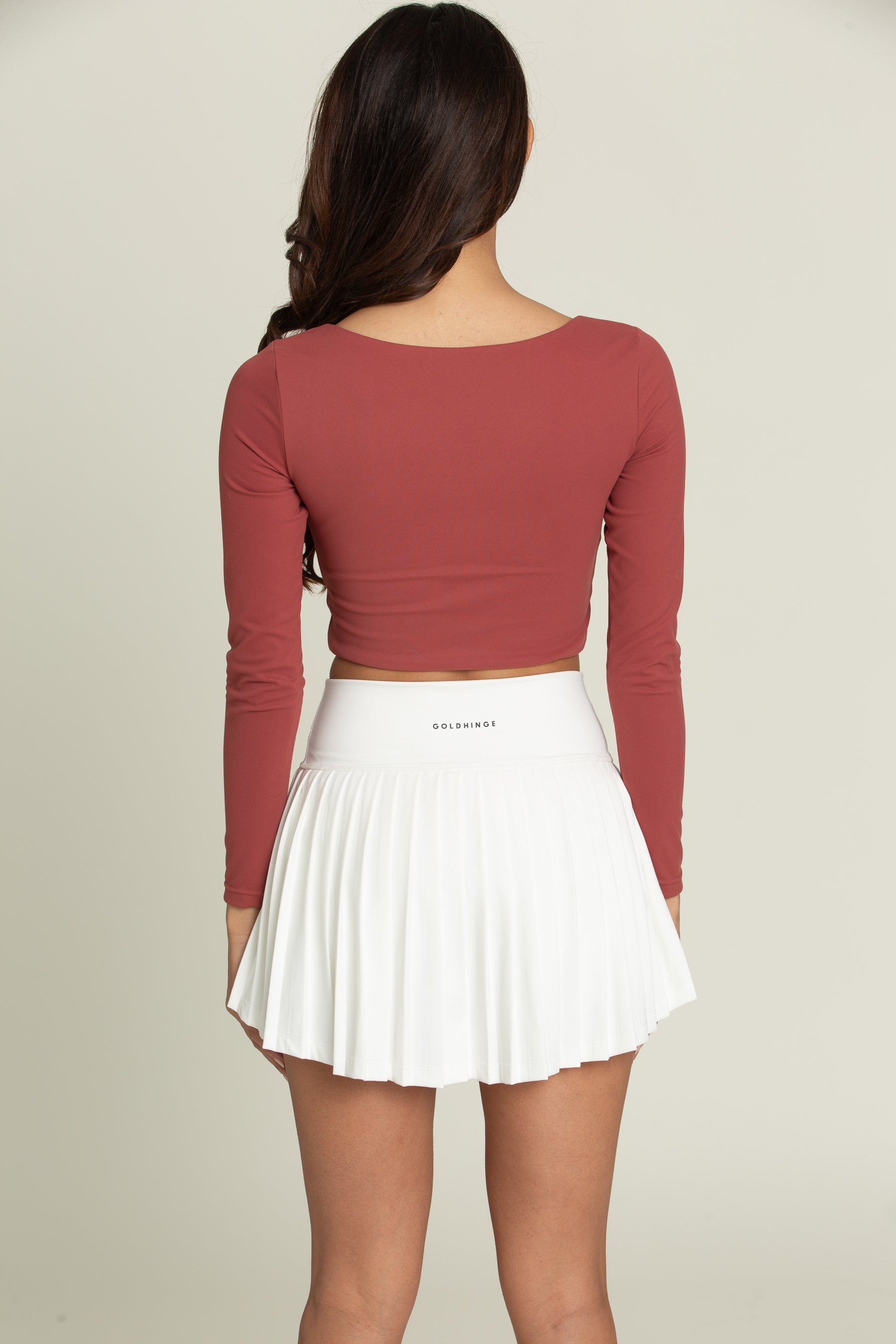 Pale Red Square Neck Long Sleeve Top