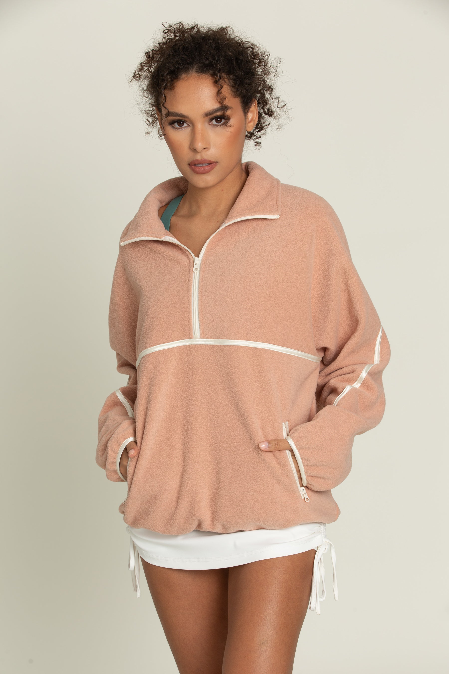 Peach Minimalistic Half-Zip Pullover