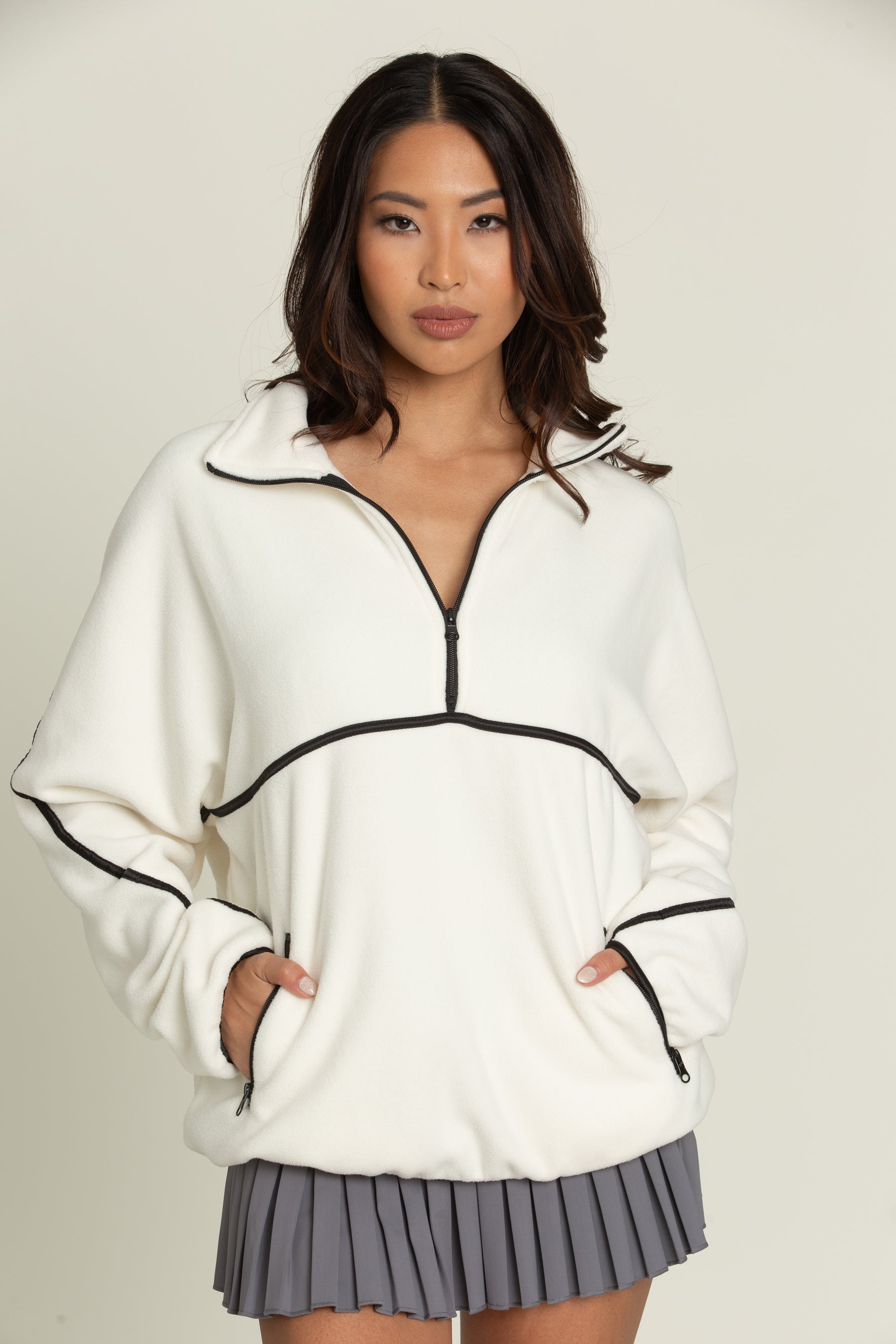 Ivory Minimalistic Half-Zip Pullover