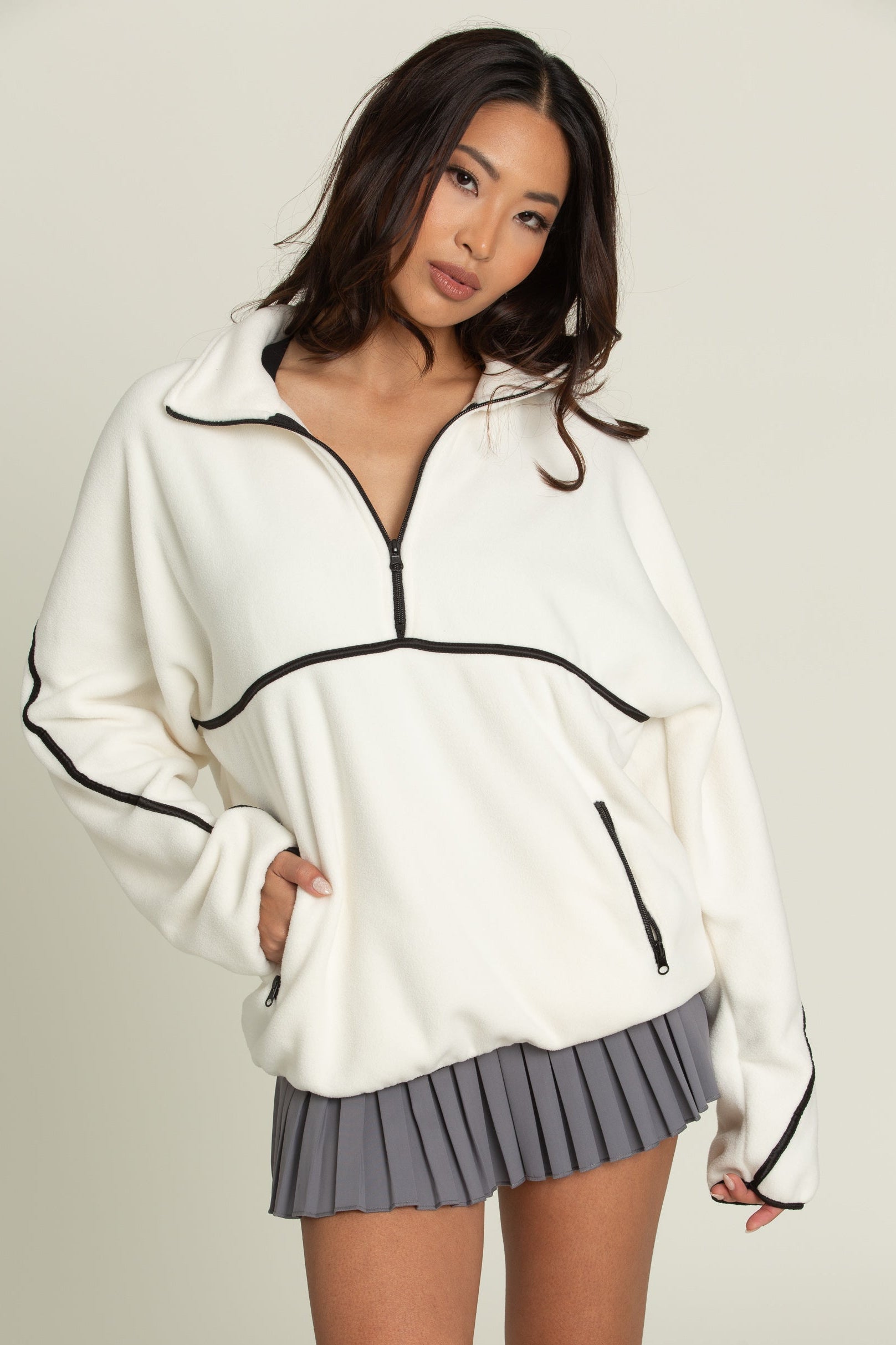 Ivory Minimalistic Half-Zip Pullover