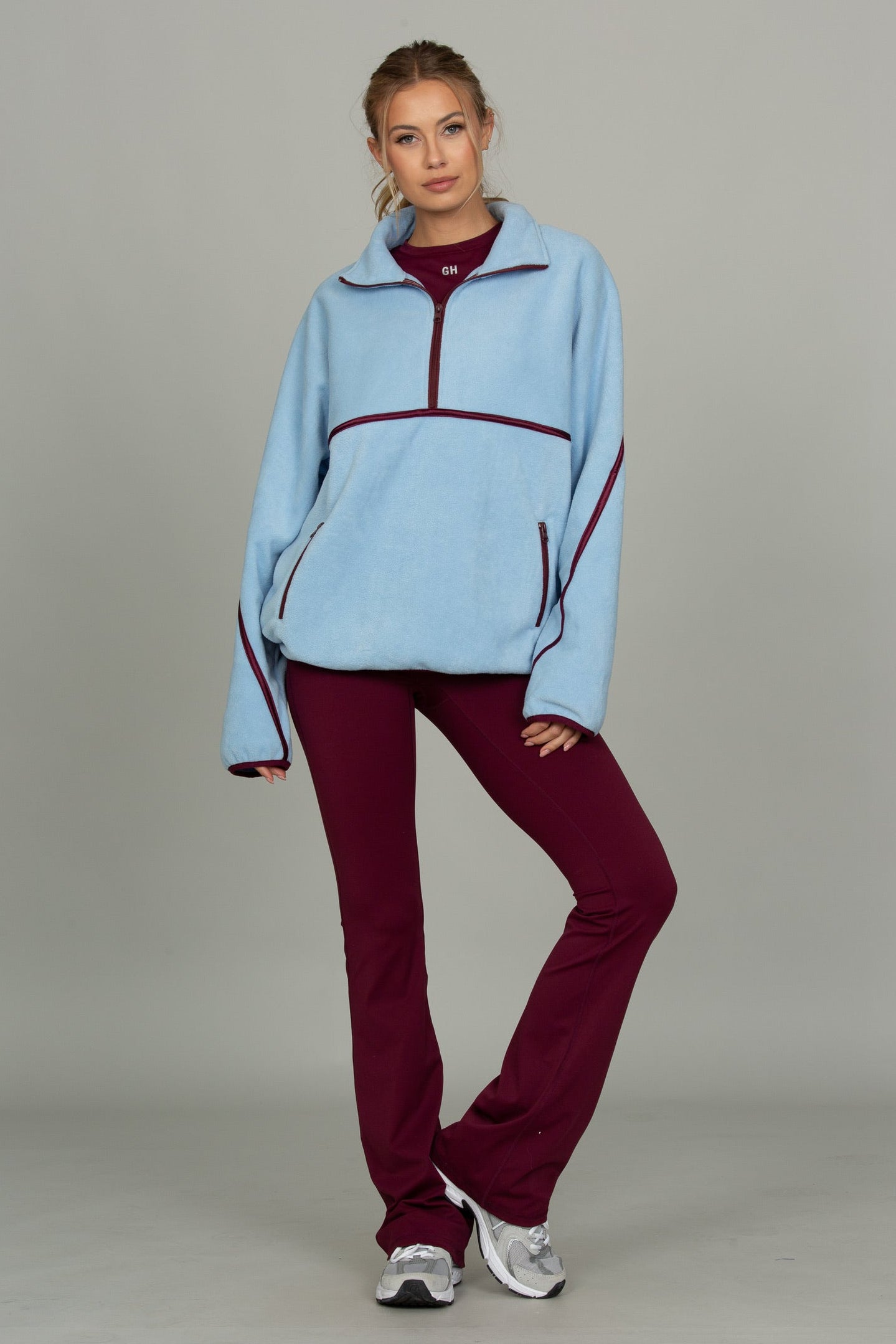 Light Blue Minimalistic Half-Zip Pullover