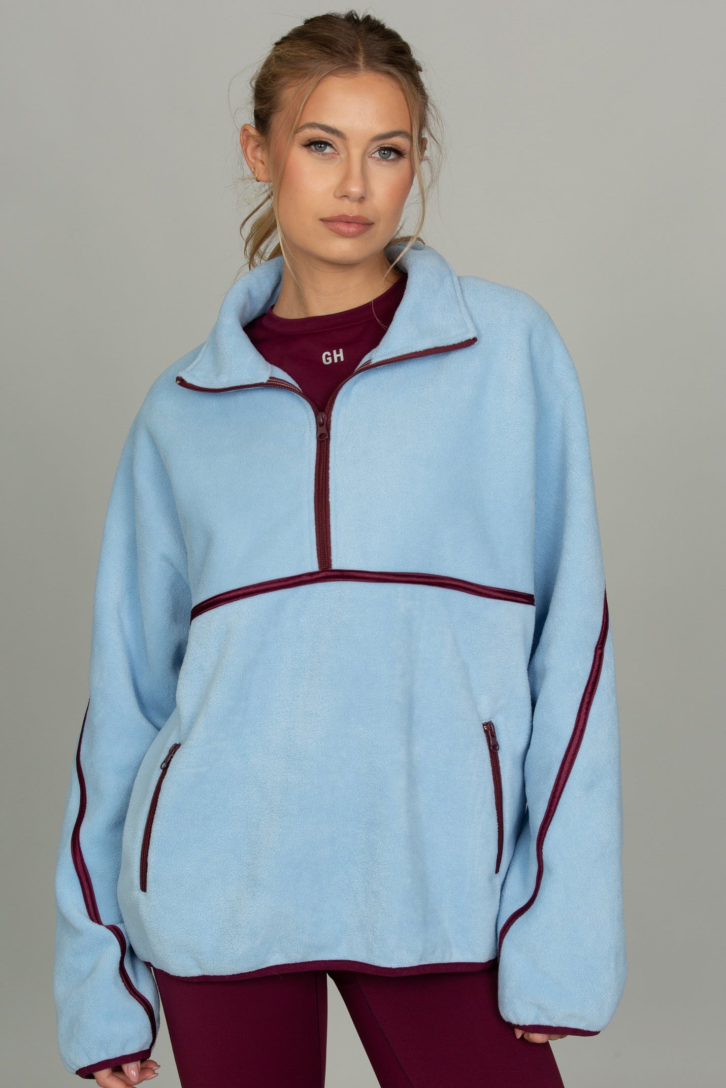 Light Blue Minimalistic Half-Zip Pullover