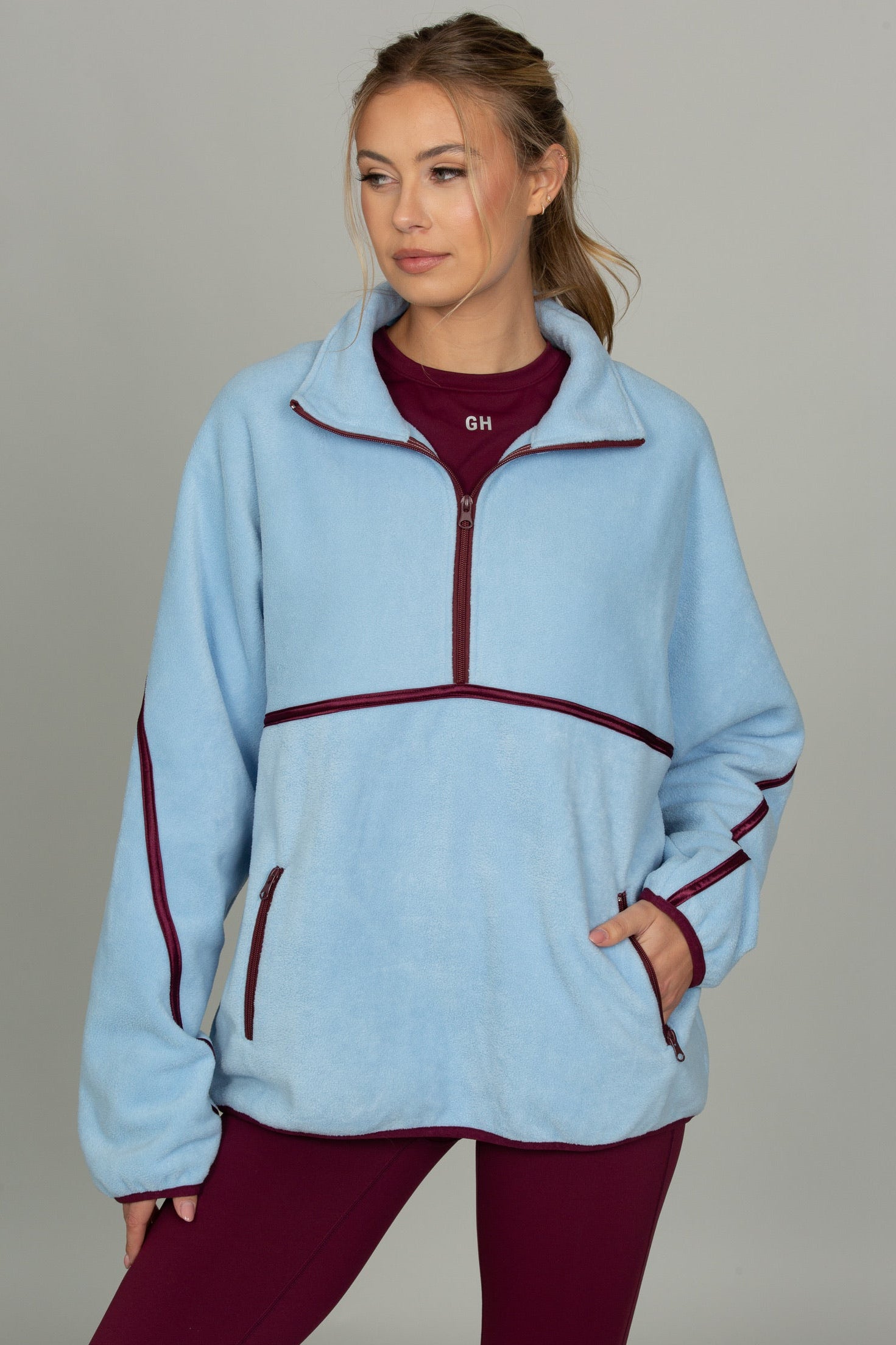 Light Blue Minimalistic Half-Zip Pullover