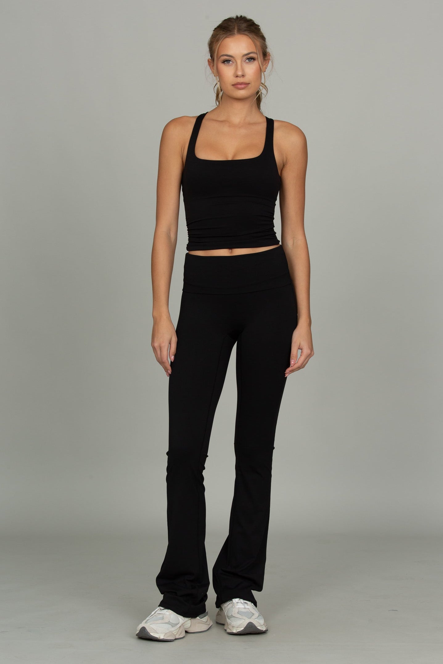 Black Essential Foldover Flare Pant – Gold Hinge