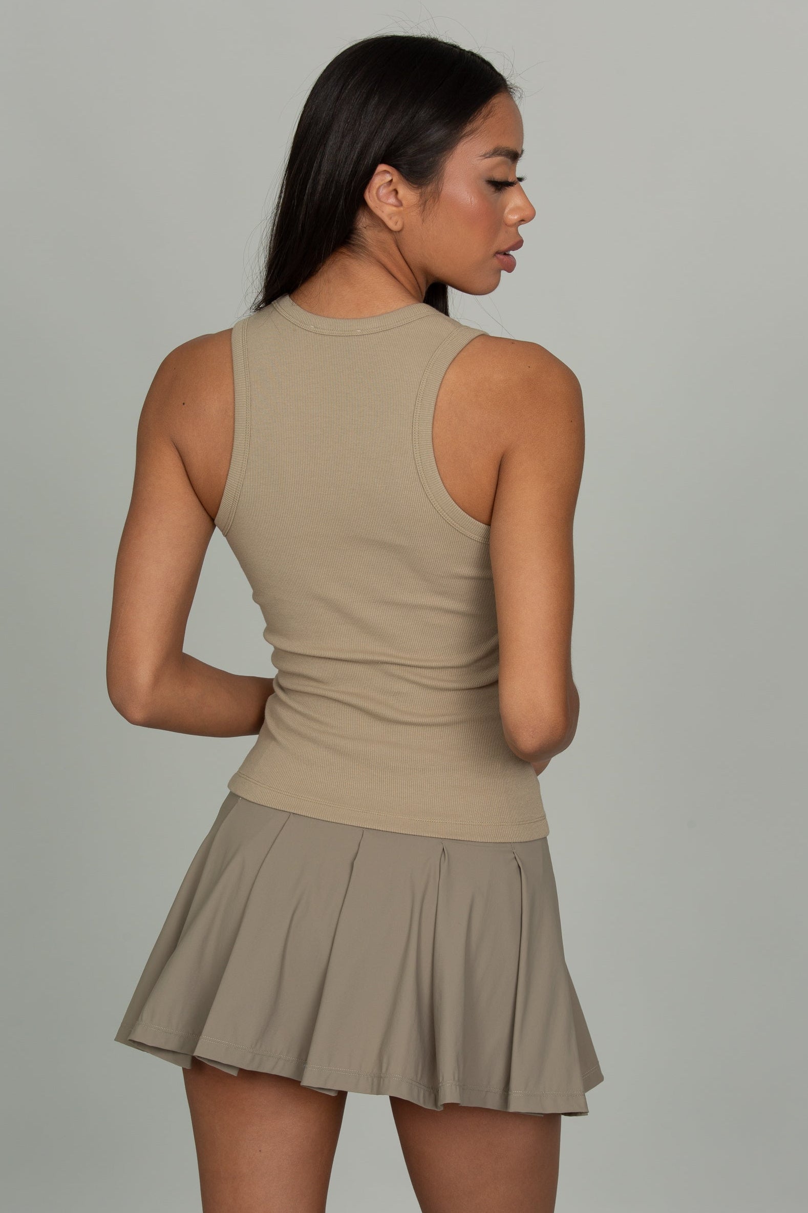 Pale Travertine Ribbed Cotton Tank