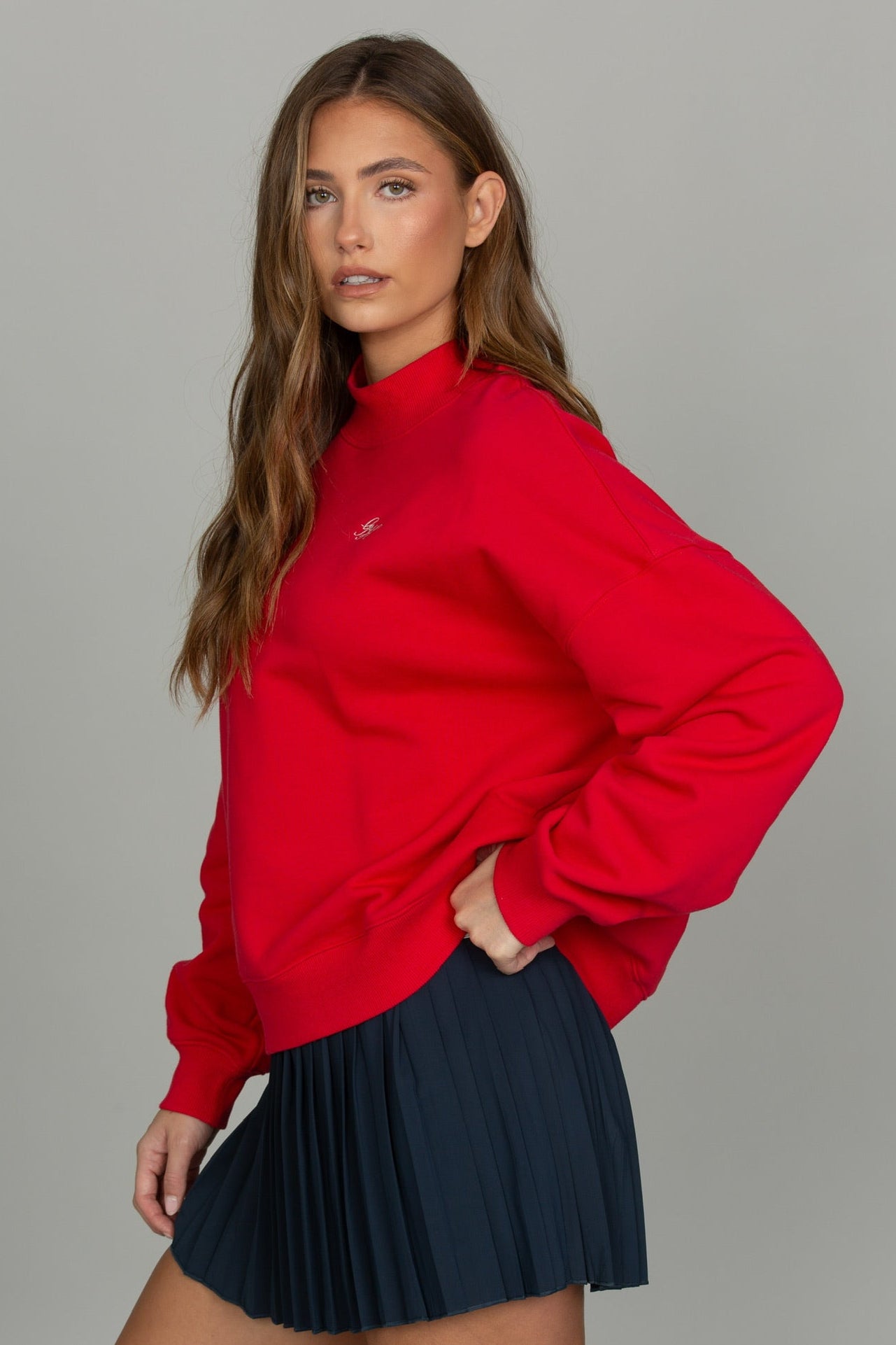 Bright Ruby Prep Mock Neck