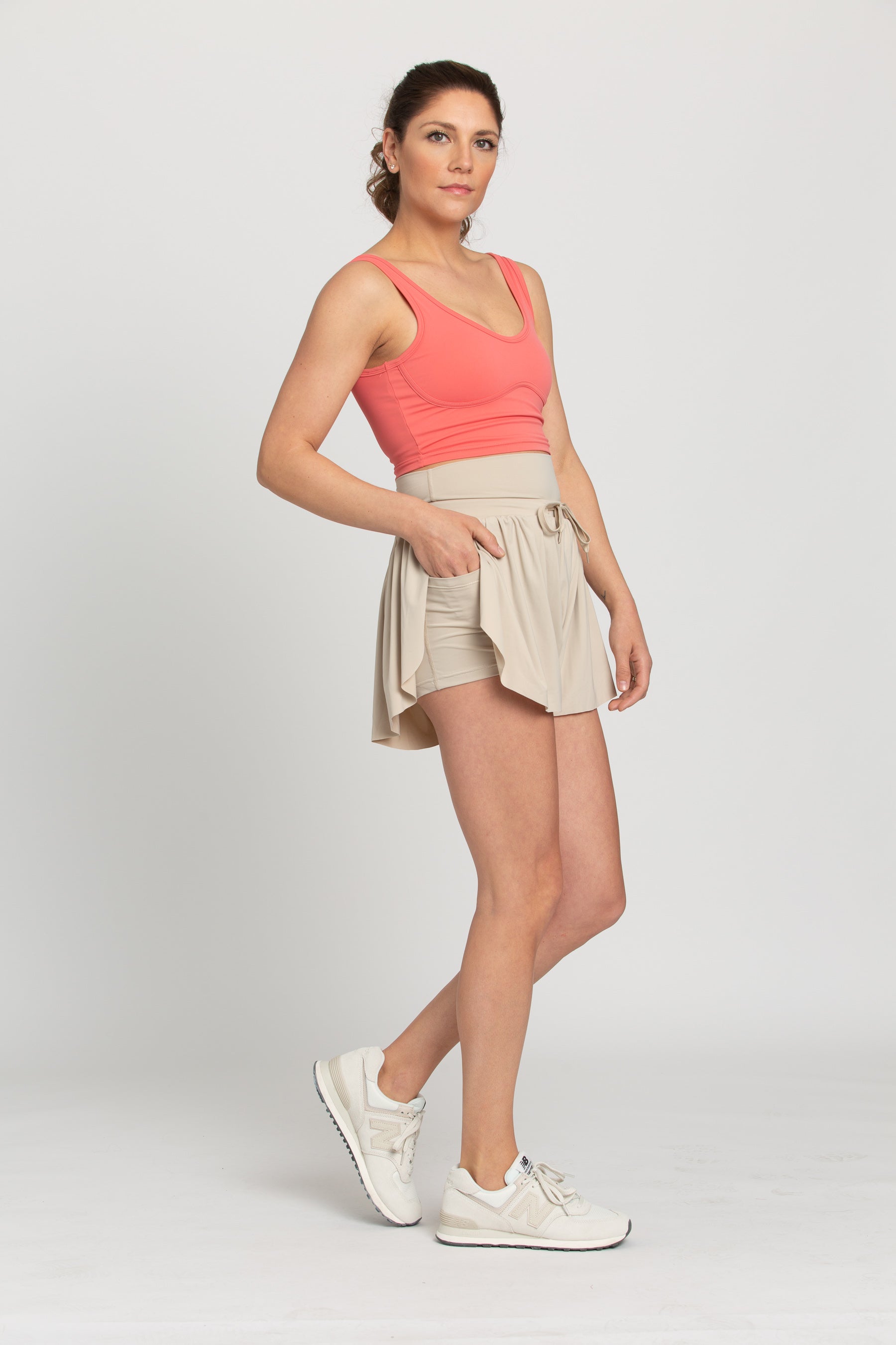 Beige Go-with-the-Flow Athletic Shorts