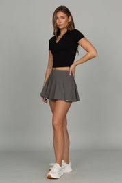 Black Preppy V-Neck Polo Top