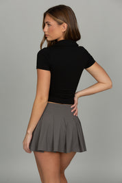Black Preppy V-Neck Polo Top