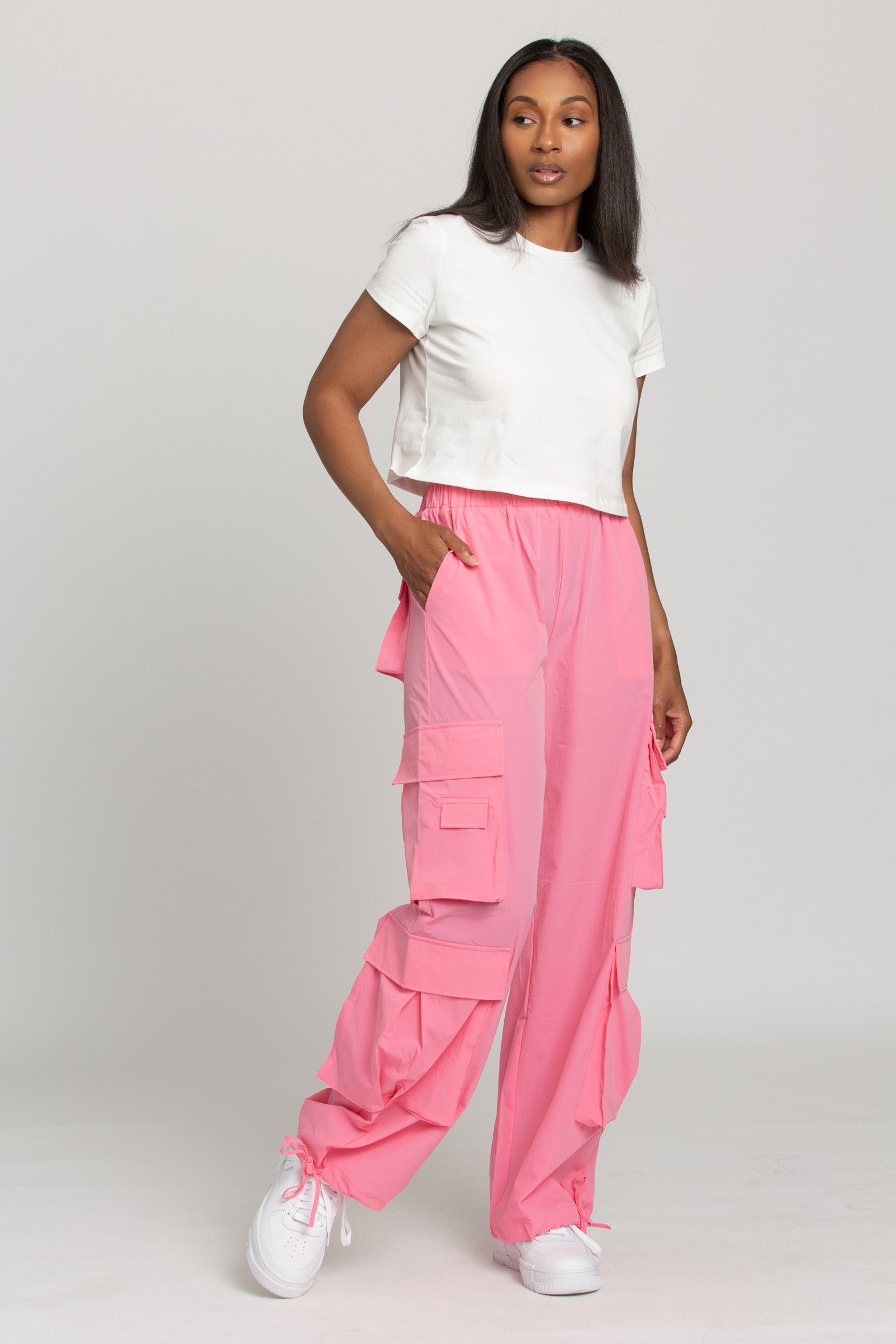 Pink Parachute Cargo Pants Low Rise