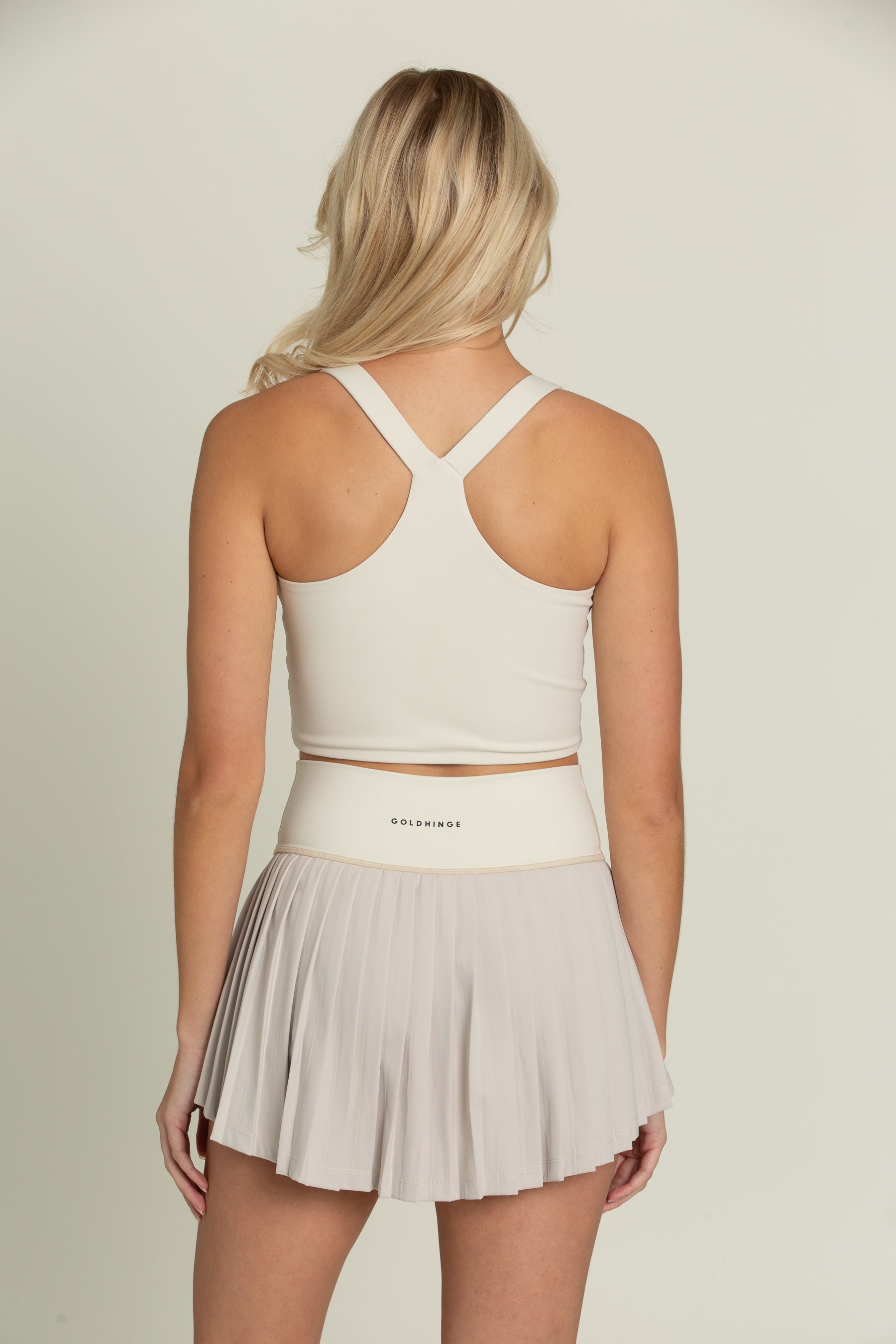 Bone 2-Toned Tiered Pleated Tennis Skirt
