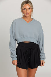 Hazy Blue V-Neck Crop Pullover