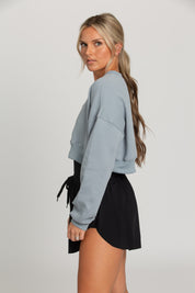 Hazy Blue V-Neck Crop Pullover