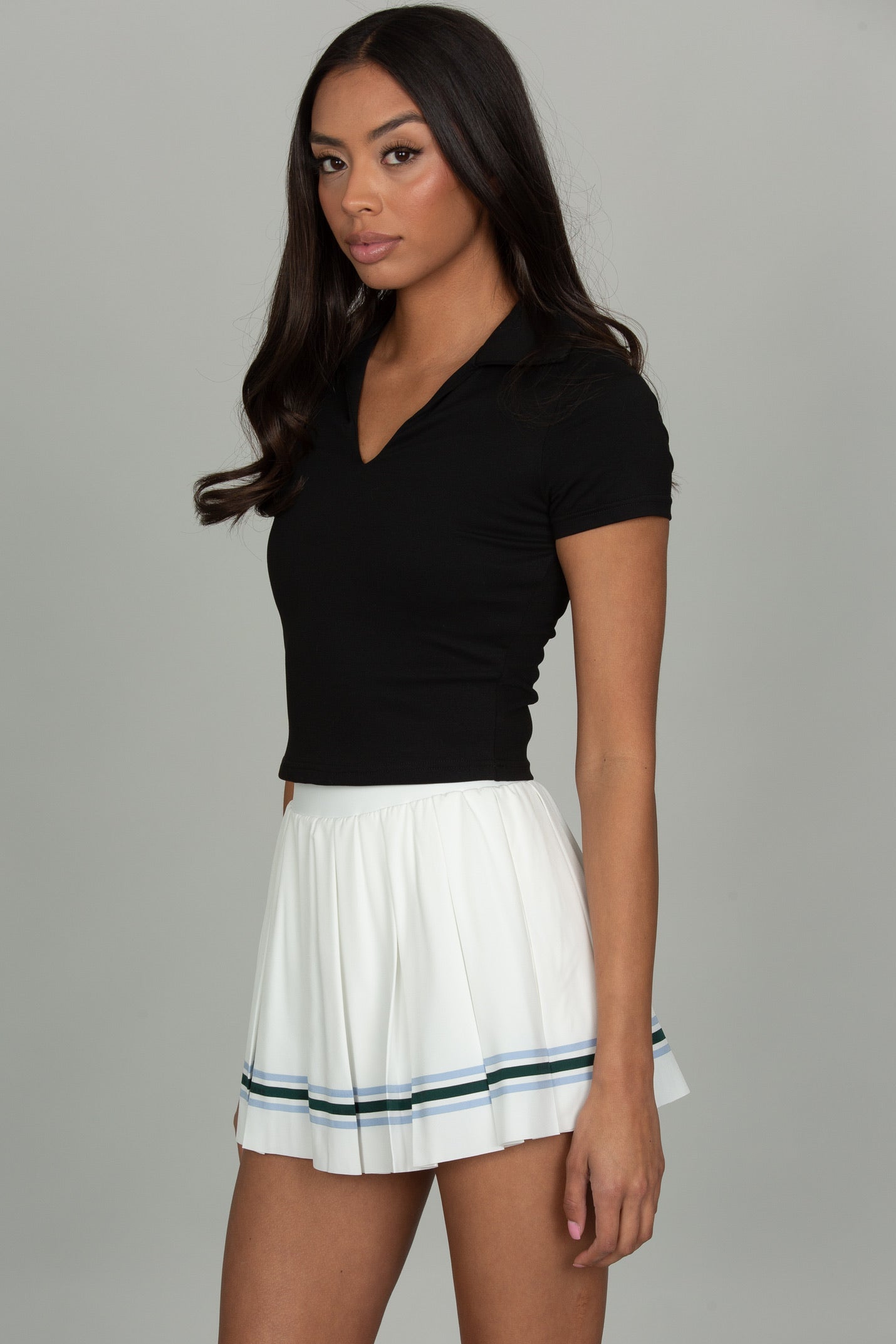 White Striped Mini Pleated Skirt