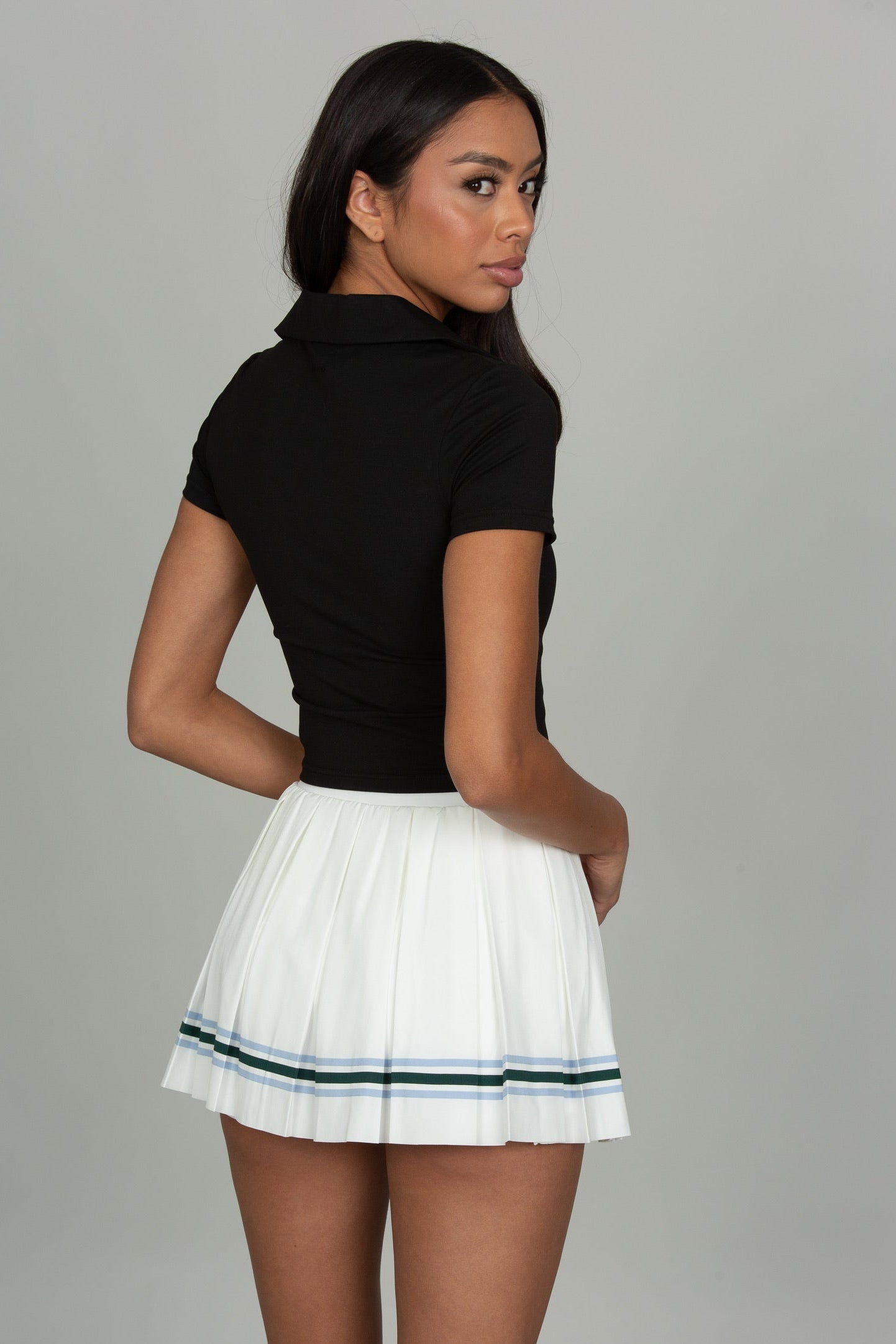 White Striped Mini Pleated Skirt