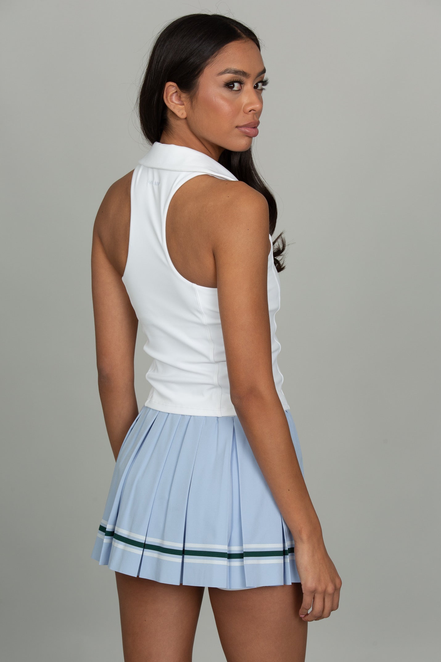 Powder Blue Striped Mini Pleated Skirt