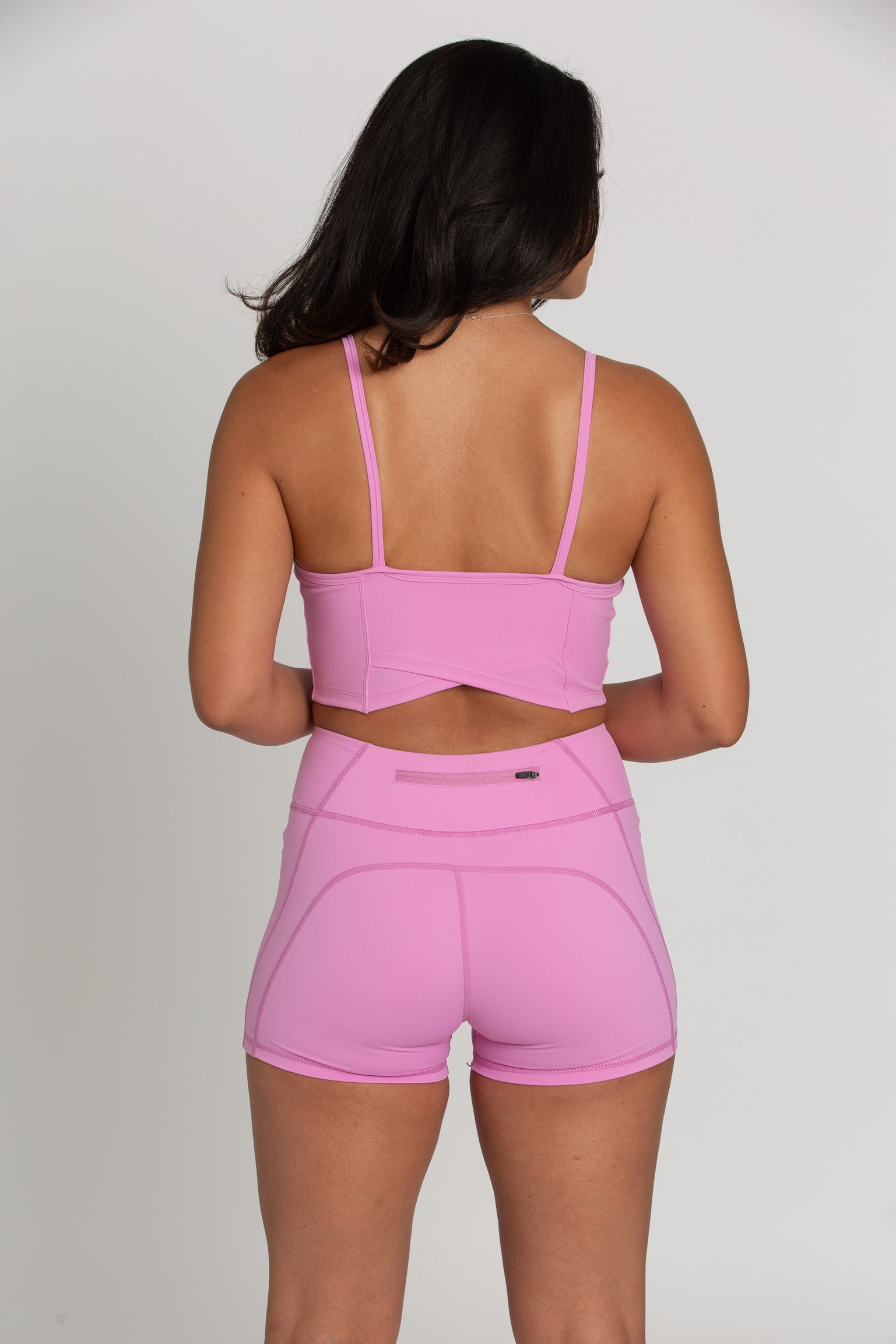 Light Magenta Zipper Spandex Shorts