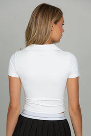 White Preppy V-Neck Polo Top