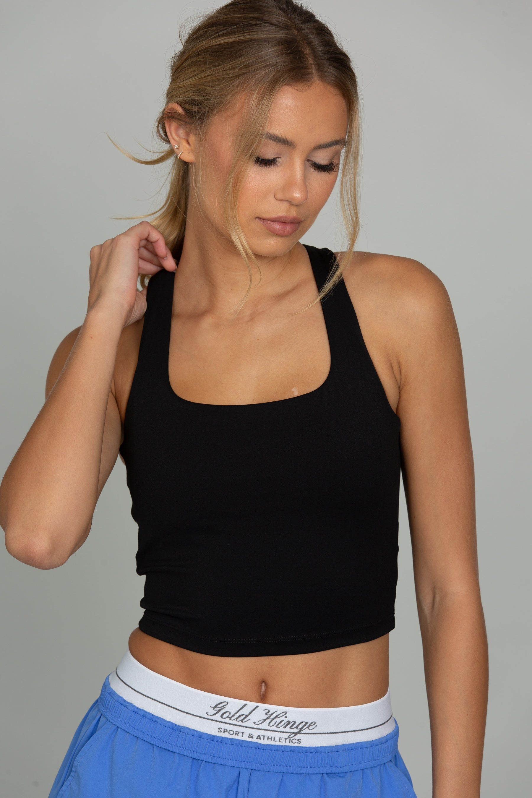 Blackout Criss Cross Back Yoga Tank – Gold Hinge