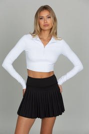 White Athletic Half-Zip Crop Top