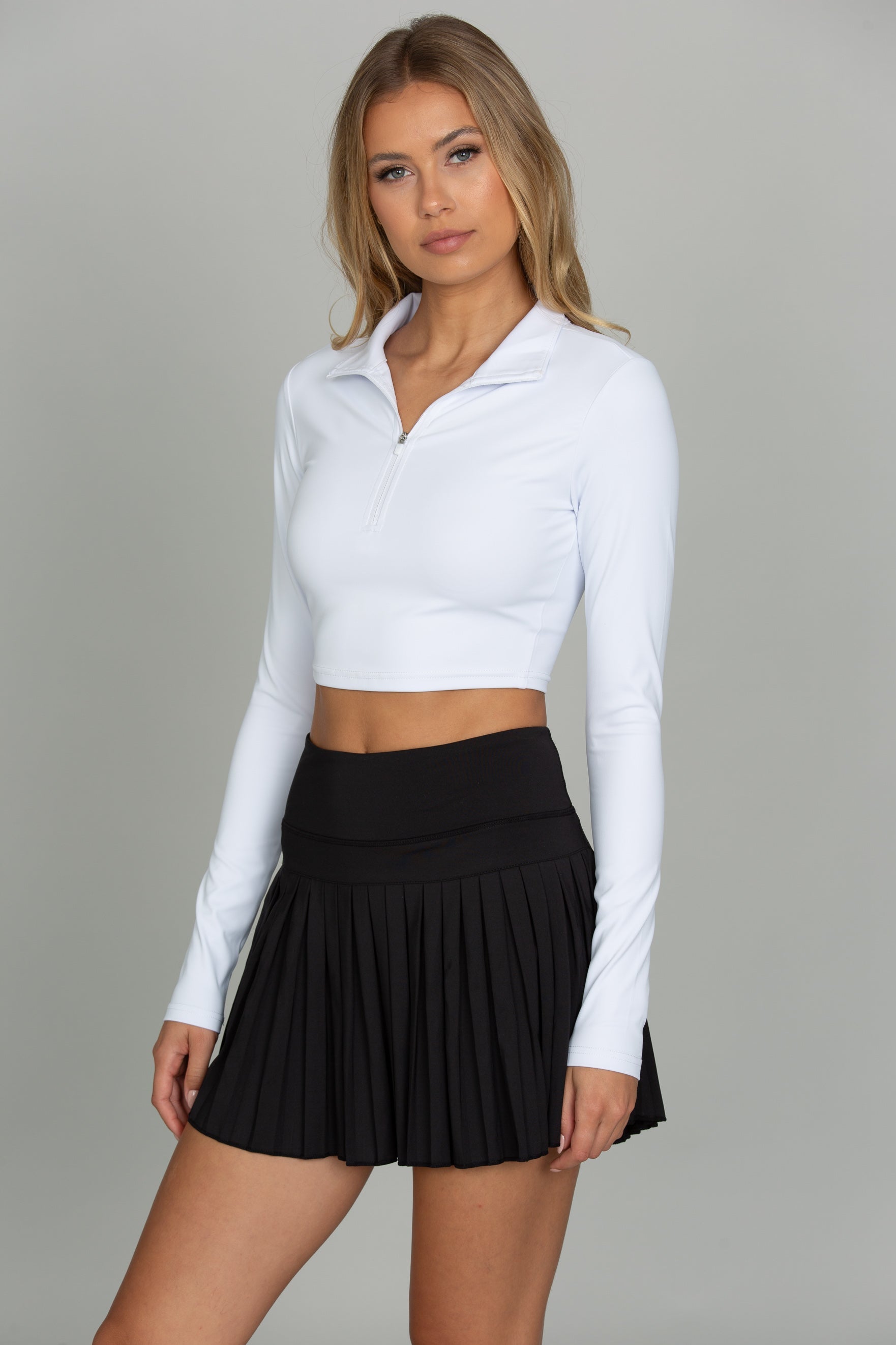 White Athletic Half-Zip Crop Top