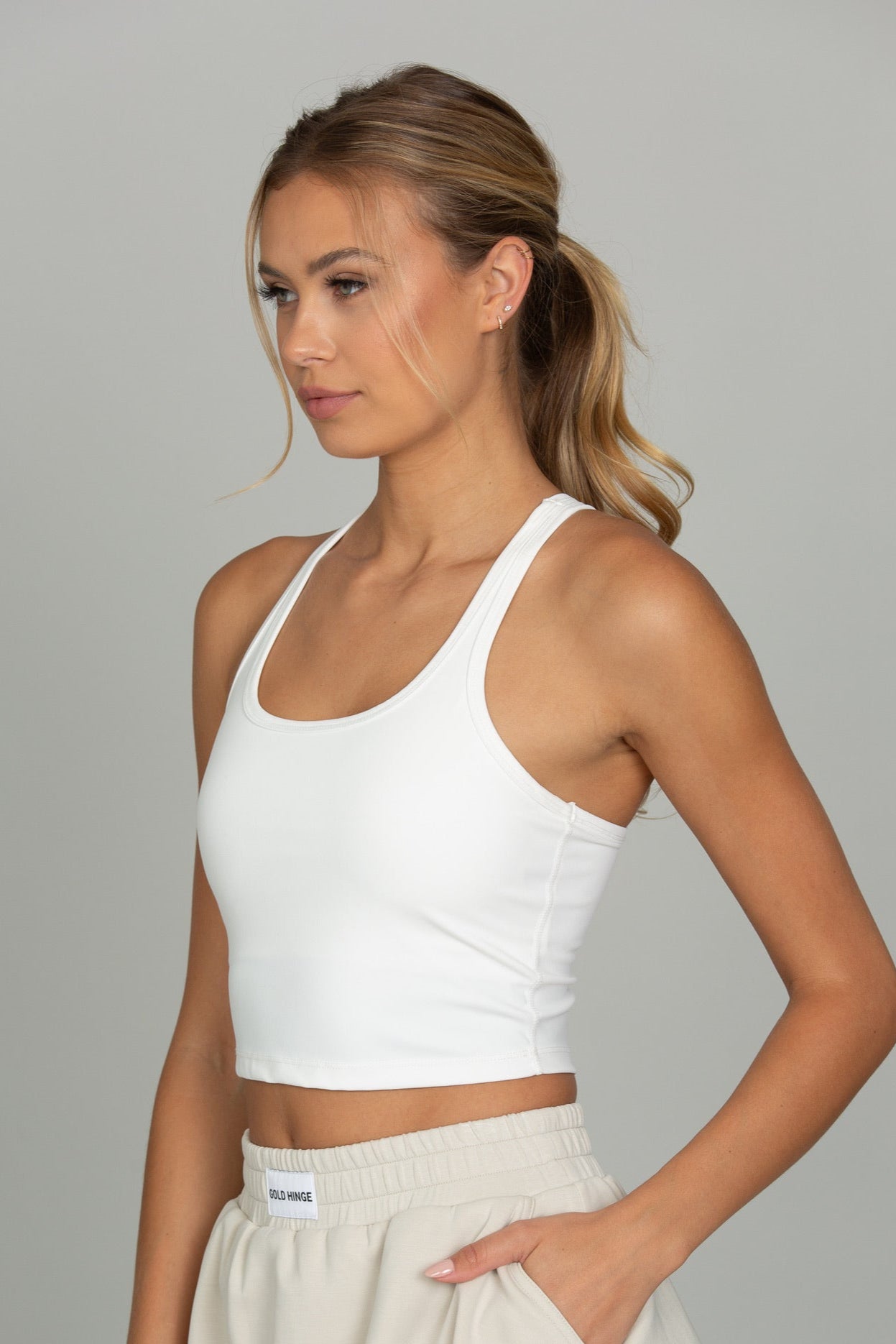 White Racerback Crop Tank – Gold Hinge
